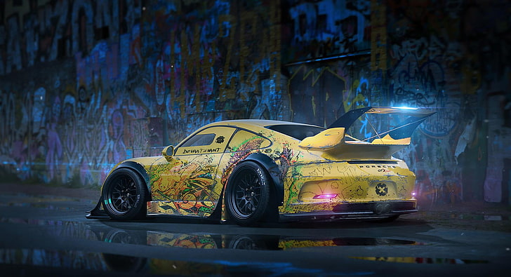yellow super car, vehicle, Porsche, yellow cars, Porsche 911 GT3, HD wallpaper