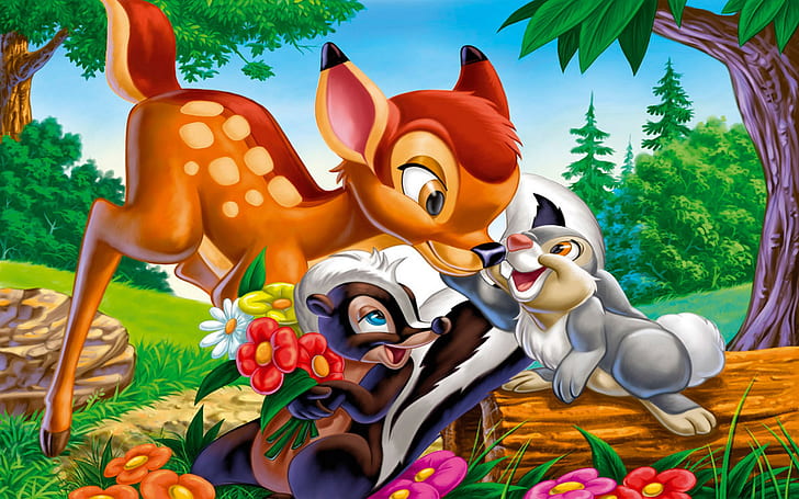 HD wallpaper: Bambi Thumper And Flower Cartoons Character From Disney's  Image For Desktop 1920×1200 | Wallpaper Flare