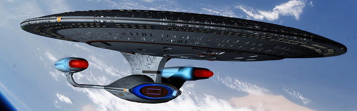 black spaceship, Star Trek, USS Enterprise (spaceship), multiple display