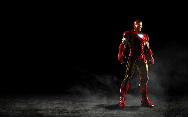Red Iron Man on black background, iron man, movie, marvel, HD wallpaper