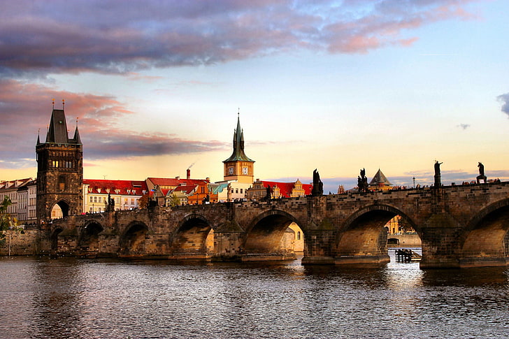 Charles Bridge, the city, view, Prague, Czech Republic, beautiful