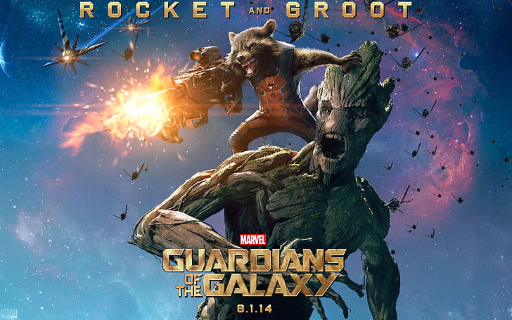 Marvel Guardians of the Galaxy poster, Groot, Rocket Raccoon, HD wallpaper