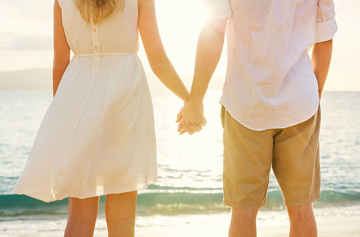 Couple holding hands, men's white dress shirt, HD wallpaper