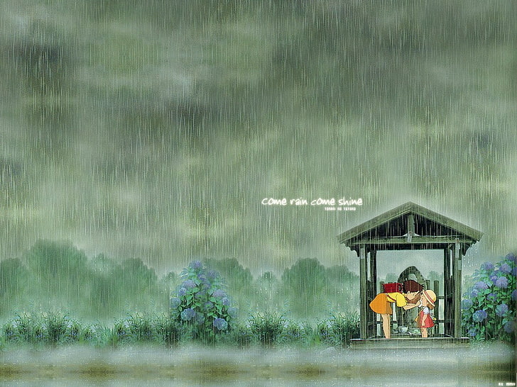 anime, Studio Ghibli, My Neighbor Totoro, architecture, two people