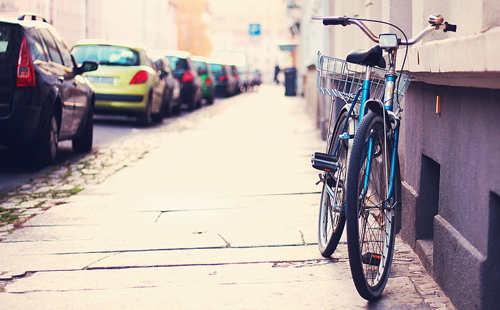 blue commuter bicycle, street, transportation, mode of transportation