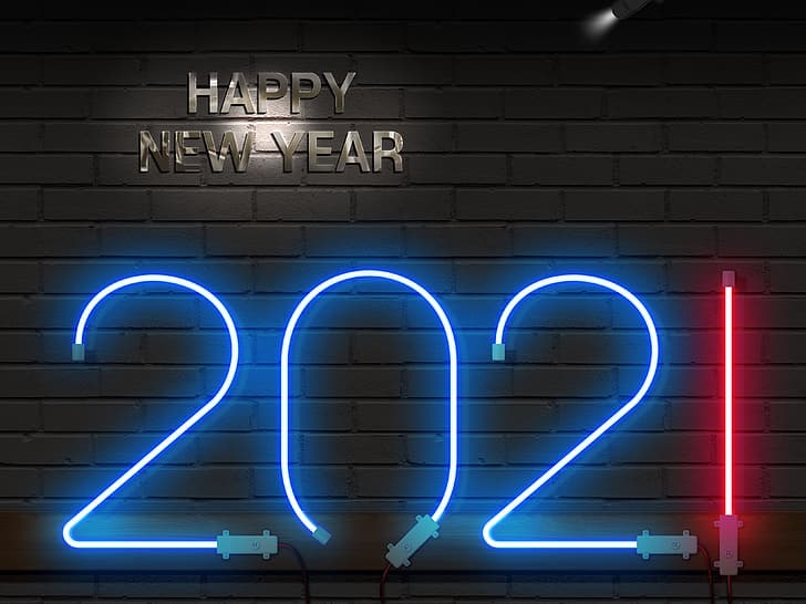 2021 happy new year, fluorescent light, HD wallpaper