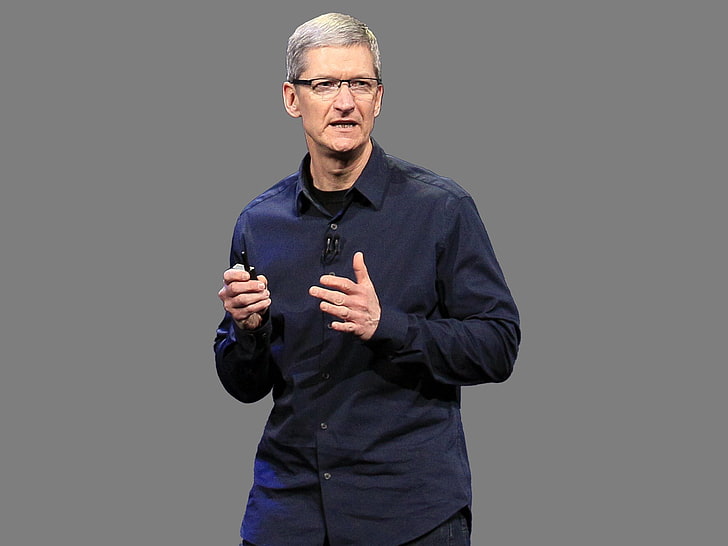 tim cook, studio shot, front view, one person, standing, looking at camera