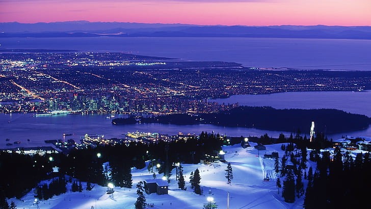 Vancouver, British Columbia, mountains, sea, snow, HD wallpaper