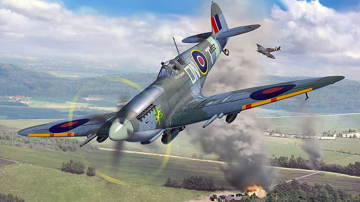 figure, RAF, Supermarine Spitfire Mk.IXc, British fighter of world war II, HD wallpaper