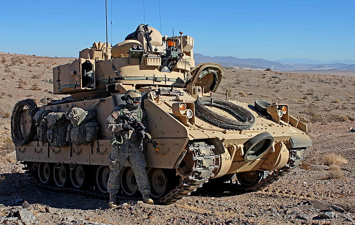 brown and black battle tank, USA, military equipment, M2 Bradley, HD wallpaper