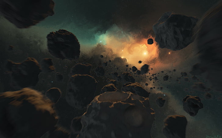asteroids digital wallpaper, space, universe, rock, solid, rock - object, HD wallpaper