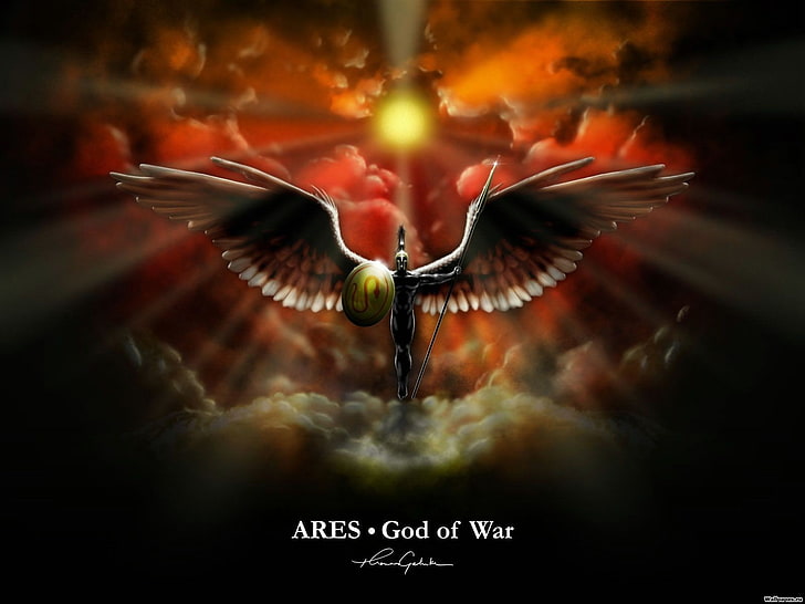 Ares, Greek mythology, fantasy art, wings, flying, motion, animal
