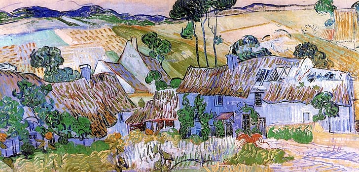 province, Vincent van Gogh, Thatched Cottages, by a Hill