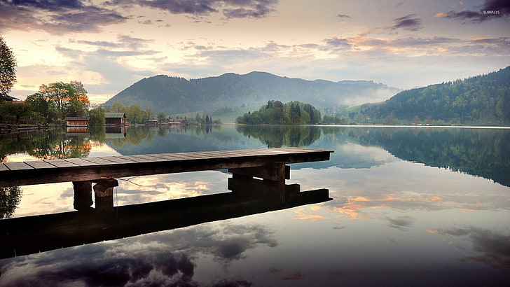 brown wooden dock, nature, landscape, Guatemala, South America, HD wallpaper