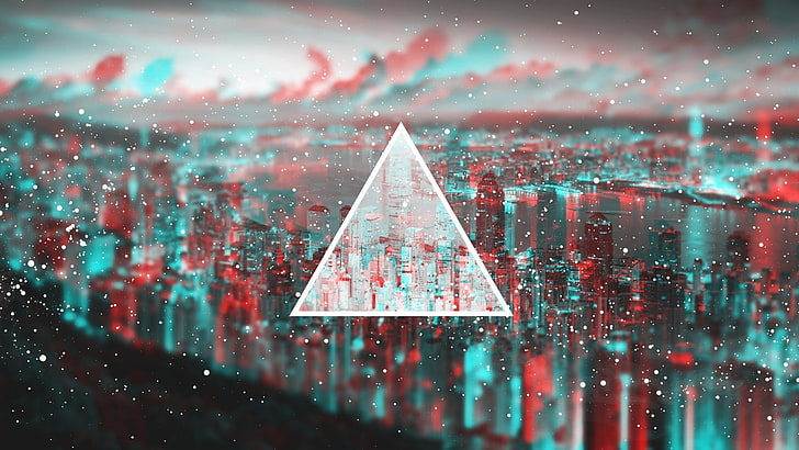 cityscape digital wallpaper, triangle, polyscape, photo manipulation, HD wallpaper