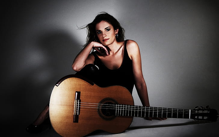 Ana Vidovic Relaxing, guitar, woman, artist, guitarist, celebrity, HD wallpaper