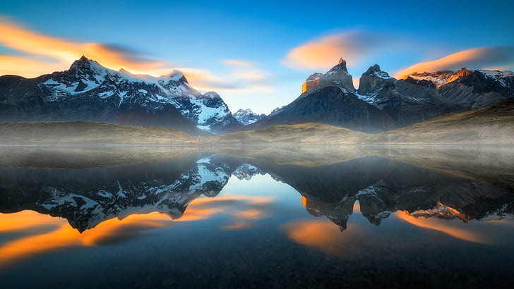 South America, Chile, Patagonia, Andes mountains, lake, water reflection, HD wallpaper