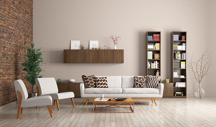 sofa, interior, chairs, library, design, modern, apartment, HD wallpaper