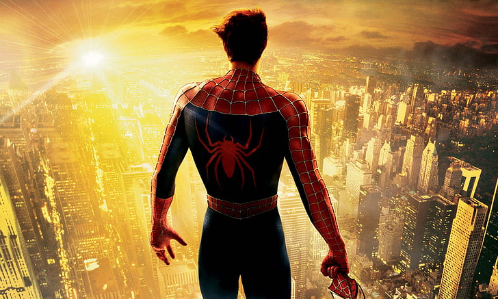 Spider-man wallpaper, Peter Parker, Tobey Maguire, city, rear view, HD wallpaper