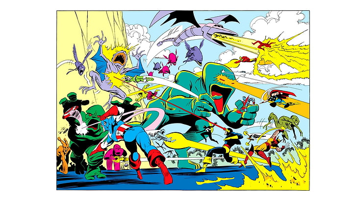 poster of Marvel Comics, Wolverine, Captain America, Thor, Iron Man