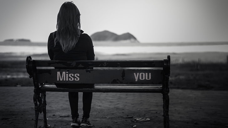 metal bench and women's long-sleeved shirt, sadness, girl, loneliness