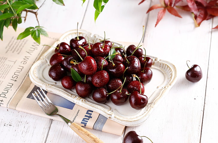 food, fruit, cherries, water drops, food and drink, freshness, HD wallpaper
