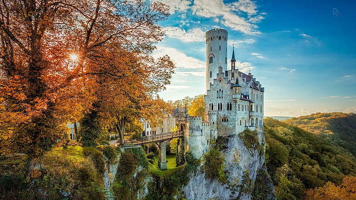 Germany, Castle Lichtenstein, white castle, Baden-Wuerttemberg, HD wallpaper