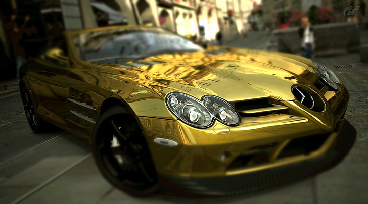 Mercedes Benz SLR McLaren Gold, gold Mercedes-Benz sports car, HD wallpaper