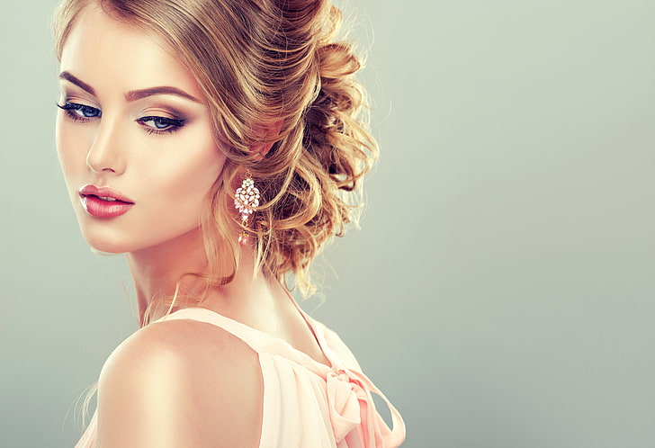 silver-colored chandelier earring, girl, eyelashes, model, hair, HD wallpaper