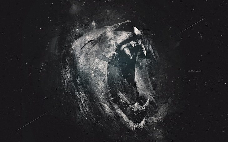 roaring gray lion illustration, blue, Leo, art work, silver, animal, HD wallpaper