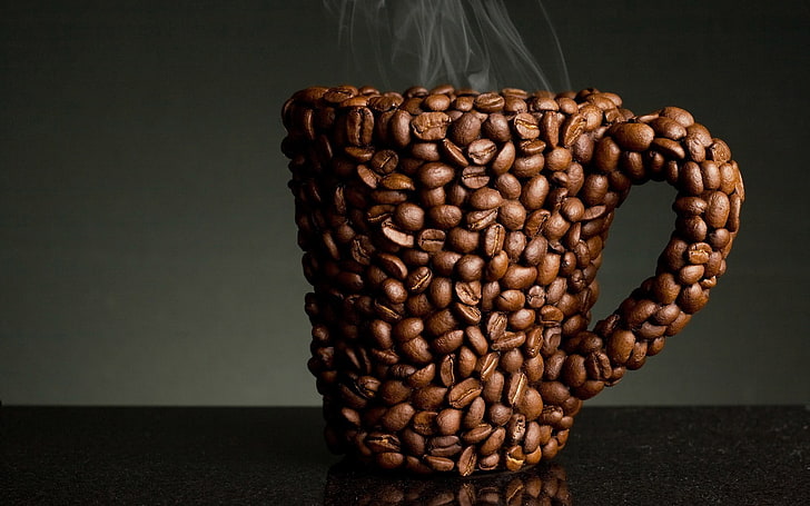coffee beans, cup, studio shot, indoors, food, food and drink