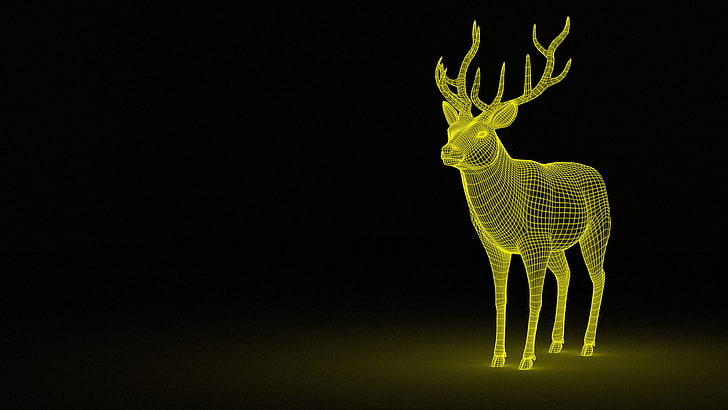 deer 3D illustration, abstraction, backlight, grid, reindeer, HD wallpaper