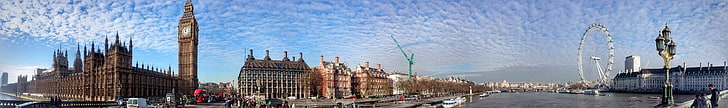London Eye, Big Ben, panoramas, city, architecture, building exterior, HD wallpaper