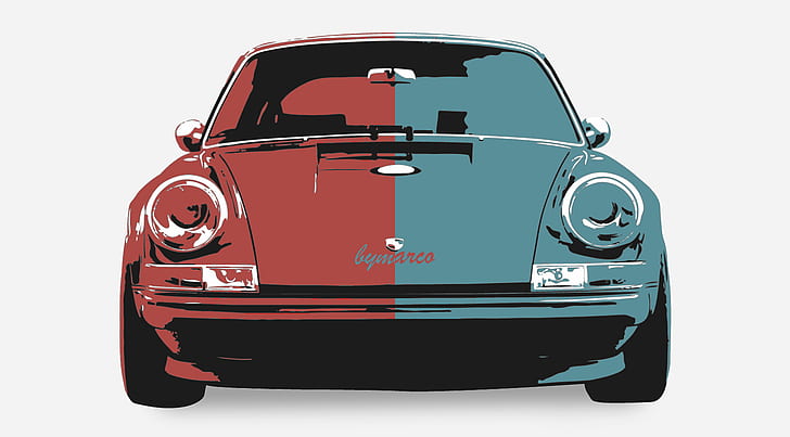 car, illustration, Porsche Carrera 4, artwork