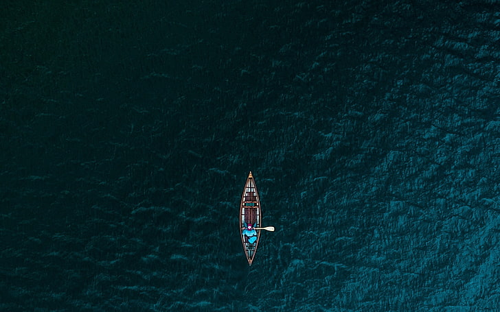 canoes, kayaks, water, paddles, wilderness, aerial view, simple, HD wallpaper
