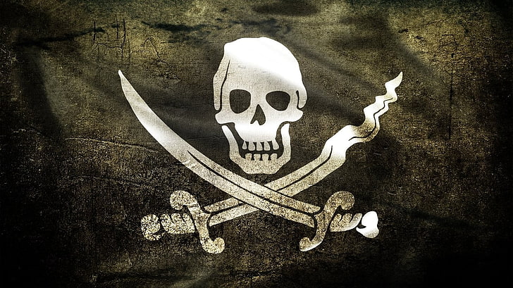 pirate flag, skull and bones, Jolly Roger, human skeleton, human skull, HD wallpaper