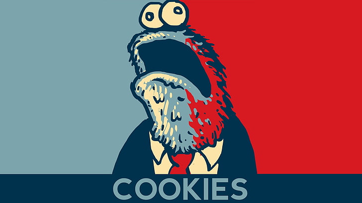 Cookie Monster illustration, presidents, politics, minimalism