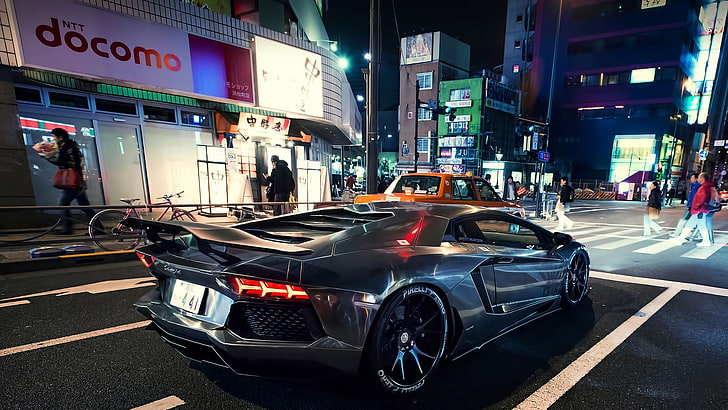 gray Lamborghini Aventador coupe, car, city, transportation, motor vehicle, HD wallpaper