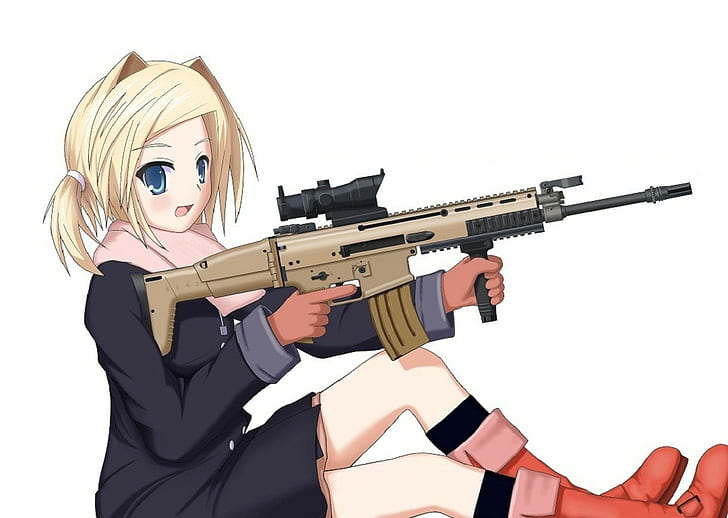 anime girls, gun, FN SCAR, weapon, HD wallpaper