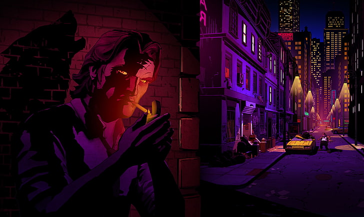 Bigby, smoking, The Wolf Among Us, video games, night, city