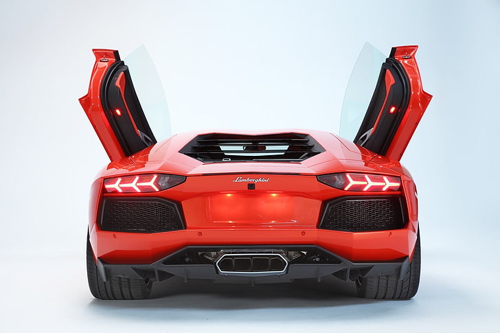 Lamborghini Aventador, red cars, vehicle, studio shot, mode of transportation, HD wallpaper