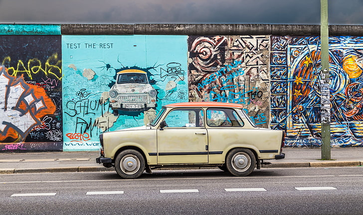 car, Trabant, DDR, East Germany, vehicle, street, parking, road, HD wallpaper