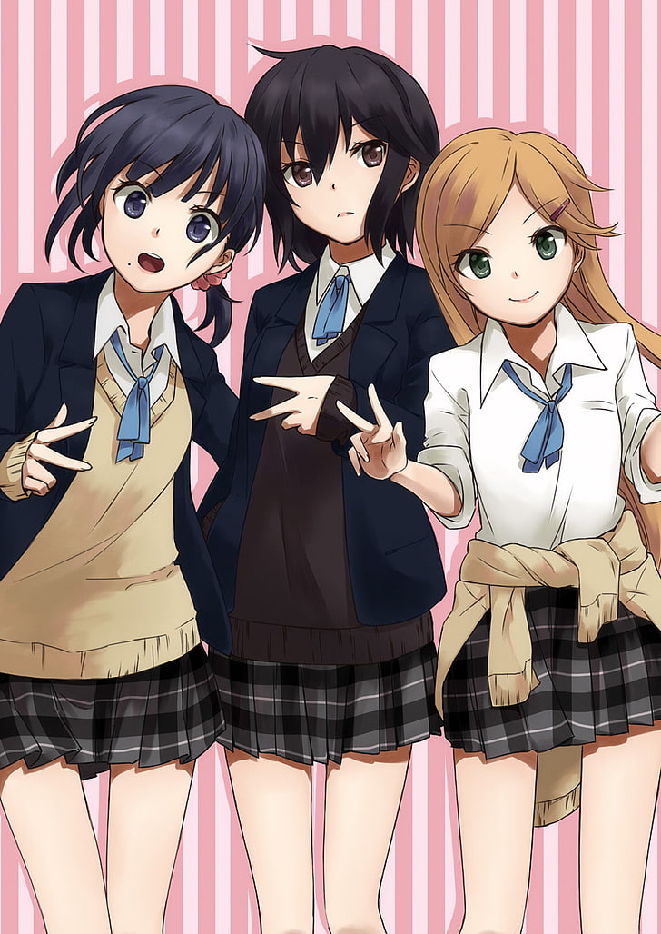 Kokoro Connect, anime girls, Inaba Himeko, Kiriyama Yui, Nagase Iori, HD wallpaper