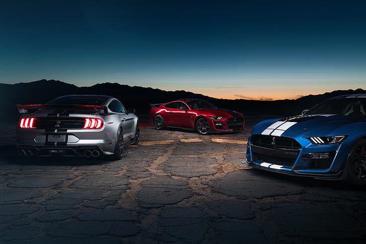 Ford, Ford Mustang Shelby GT500, Blue Car, Muscle Car, Red Car