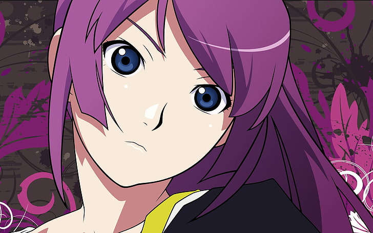 purple haired woman anime character, Monogatari Series, Senjougahara Hitagi