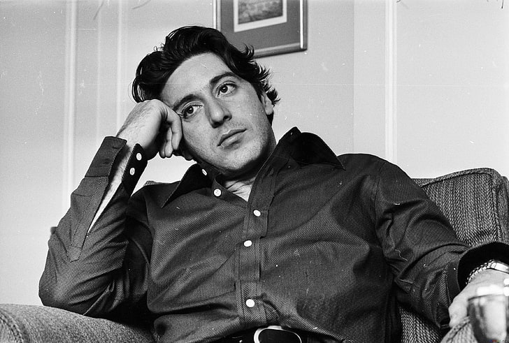 man's grayscale poster, al pacino, youth, brooding, celebrity, HD wallpaper