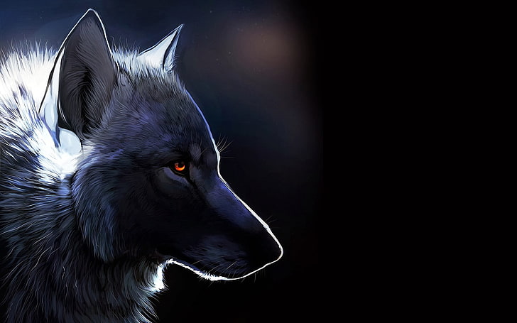 gray wolf, animals, fantasy art, glowing eyes, artwork, one animal