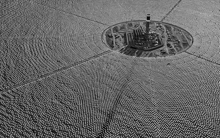 grey steel hole cover, photography, monochrome, aerial view, pattern