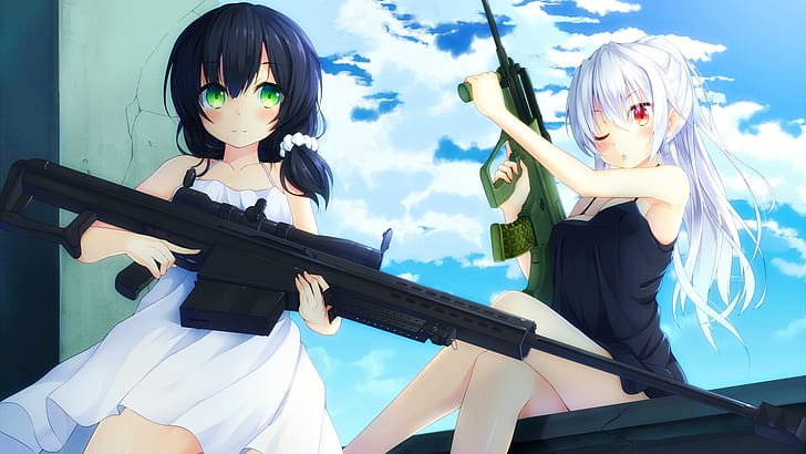 HD wallpaper: katana, twintails, sniper rifle, Barrett M82, anime girls,  sport | Wallpaper Flare