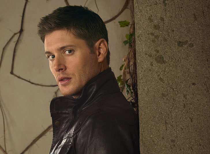 men's black leather jacket, wall, actor, male, the series, Supernatural, HD wallpaper